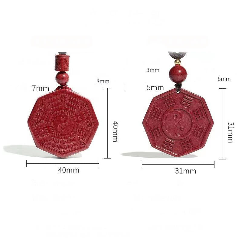 Unisex Natural Cinnabar Bagua Fu Necklace for Calmness
