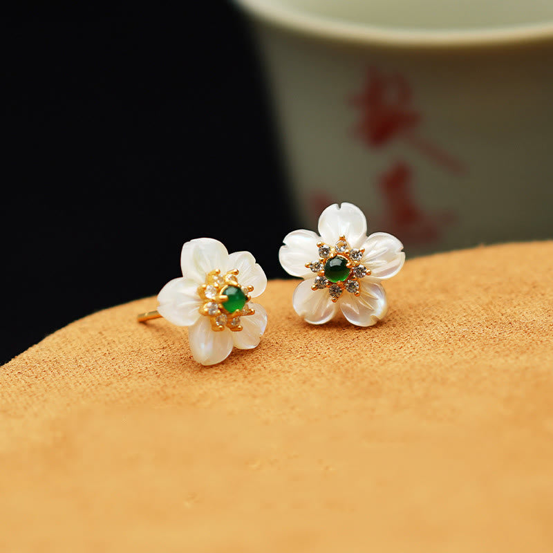 Sterling Silver Jade & Tridacna Flower Earrings