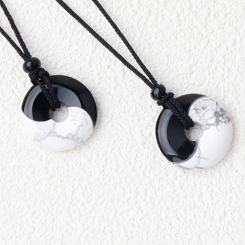Black Obsidian White Turquoise Yin Yang Necklace | Strength & Peace