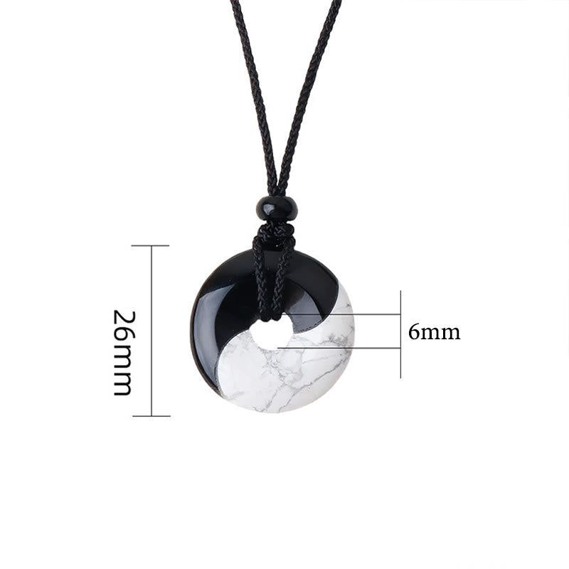 Black Obsidian White Turquoise Yin Yang Necklace | Strength & Peace