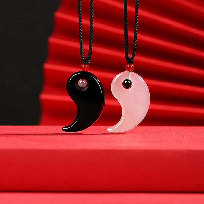 Yin Yang Necklace with Black Onyx & White Agate Pendant