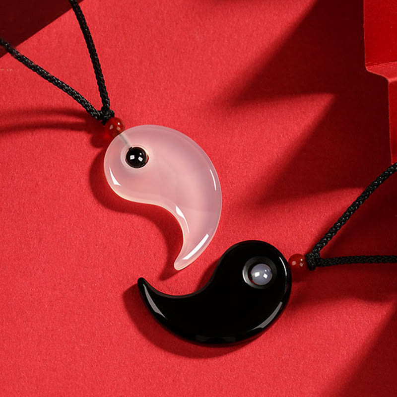 Yin Yang Necklace with Black Onyx & White Agate Pendant