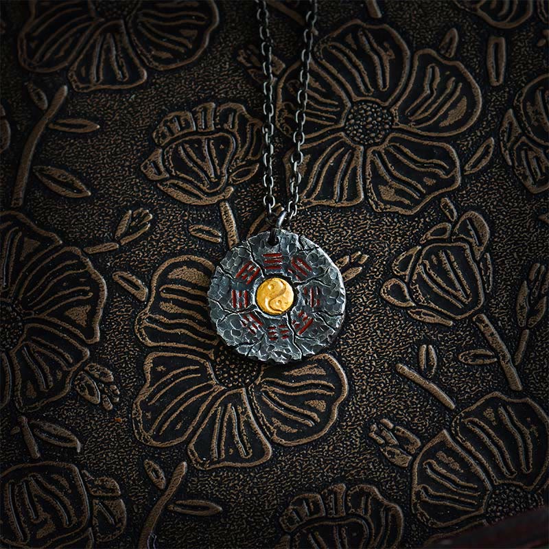 999 Sterling Silver 24k Gold Yin Yang Bagua Necklace Pendant