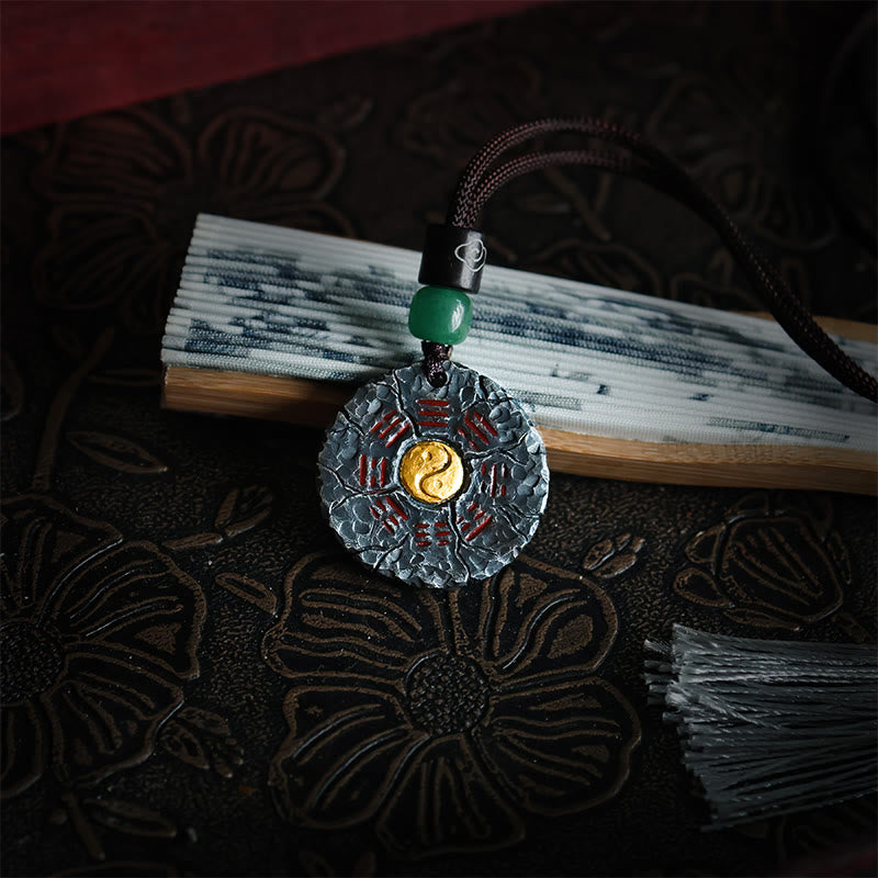 999 Sterling Silver 24k Gold Yin Yang Bagua Necklace Pendant