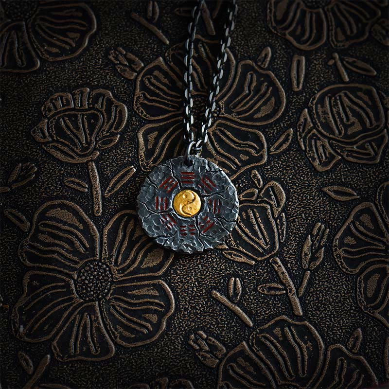 999 Sterling Silver 24k Gold Yin Yang Bagua Necklace Pendant