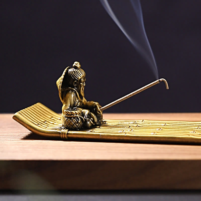 Bamboo Fishing Boat Alloy Incense Burner for Meditation