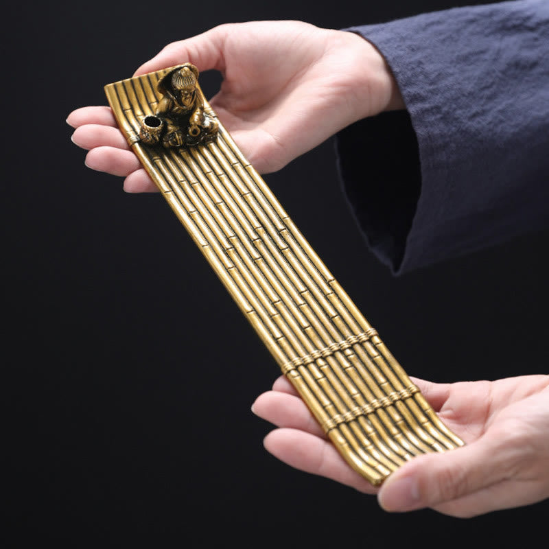 Bamboo Fishing Boat Alloy Incense Burner for Meditation