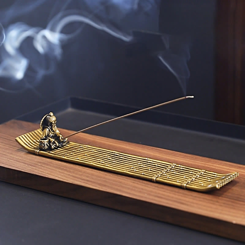 Bamboo Fishing Boat Alloy Incense Burner for Meditation