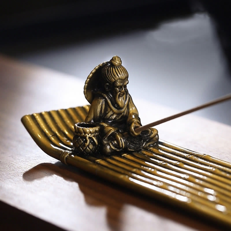 Bamboo Fishing Boat Alloy Incense Burner for Meditation