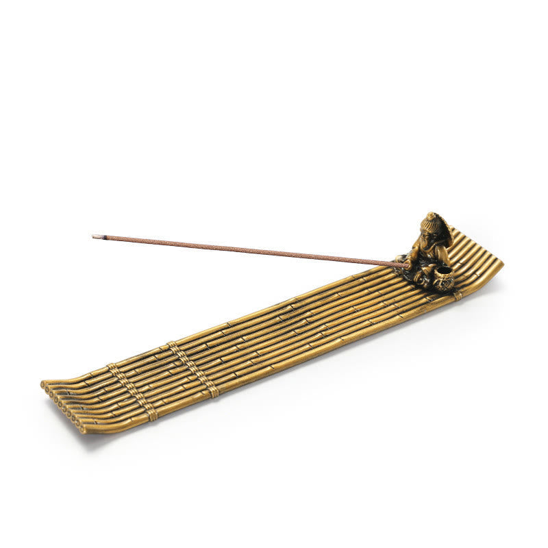 Bamboo Fishing Boat Alloy Incense Burner for Meditation