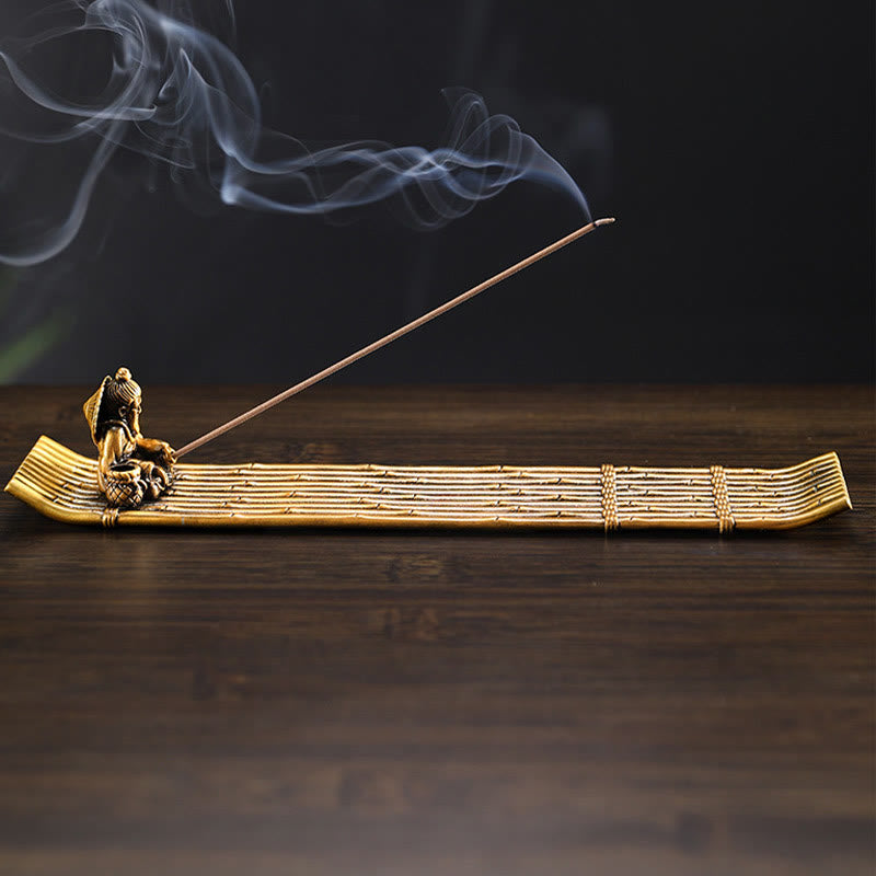 Bamboo Fishing Boat Alloy Incense Burner for Meditation