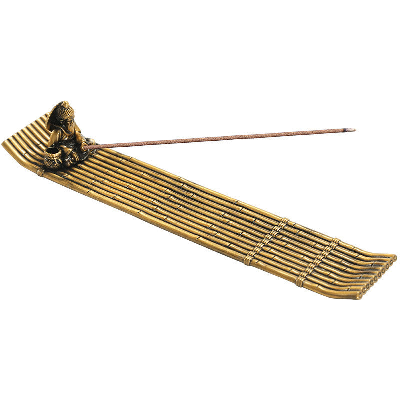 Bamboo Fishing Boat Alloy Incense Burner for Meditation