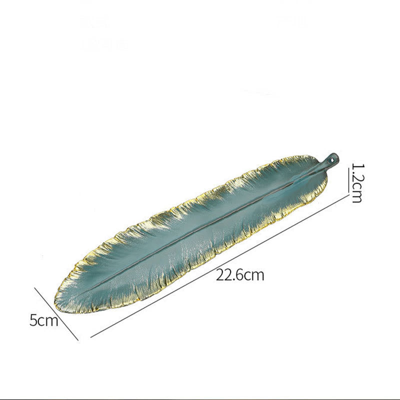 Green Feather Gold Edge Ceramic Incense Burner for Meditation