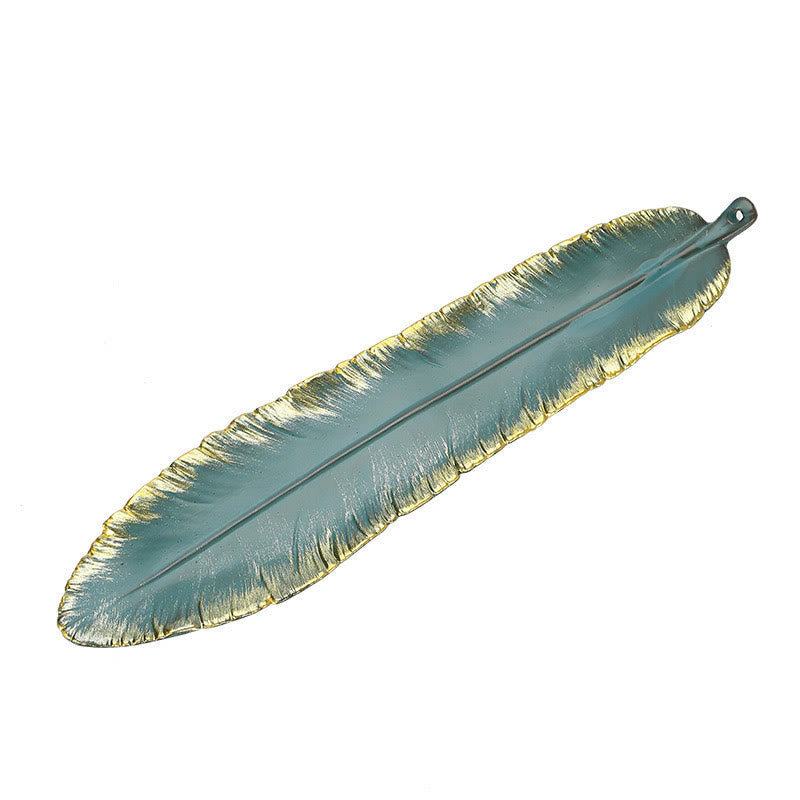 Green Feather Gold Edge Ceramic Incense Burner for Meditation