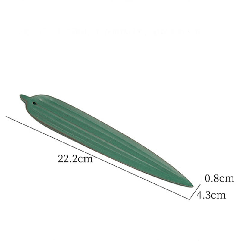 Green Bamboo Leaf Ceramic Incense Burner for Calm Meditation