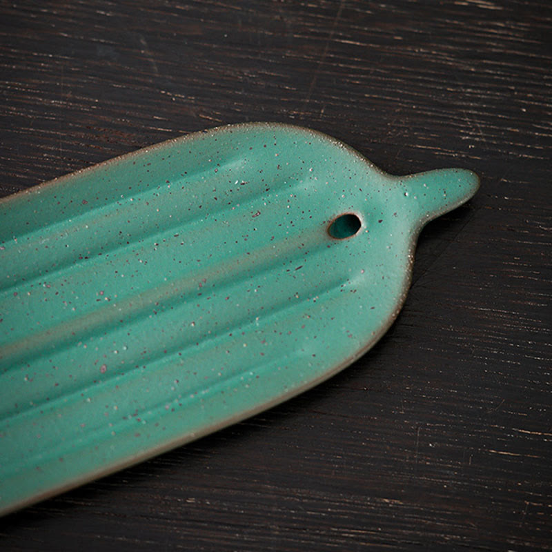 Green Bamboo Leaf Ceramic Incense Burner for Calm Meditation