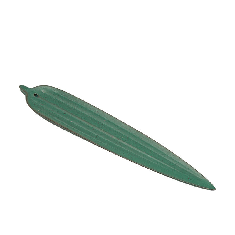 Green Bamboo Leaf Ceramic Incense Burner for Calm Meditation