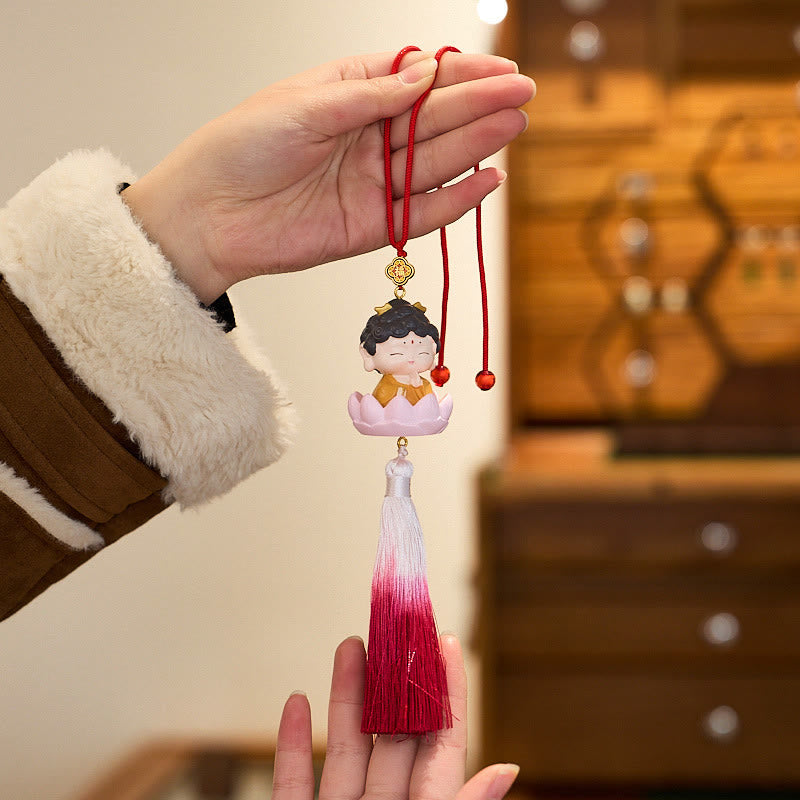 Lotus Avalokitesvara Buddha Fu Auto zum Aufhängen, 34 cm