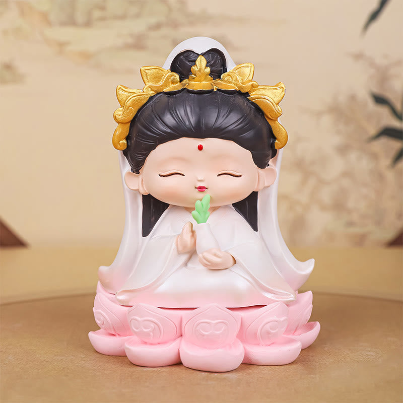Meditation Avalokitesvara Resin Statue with Boy and Girl Figurines