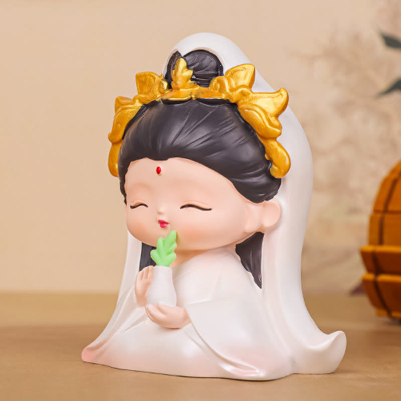 Meditation Avalokitesvara Resin Statue with Boy and Girl Figurines