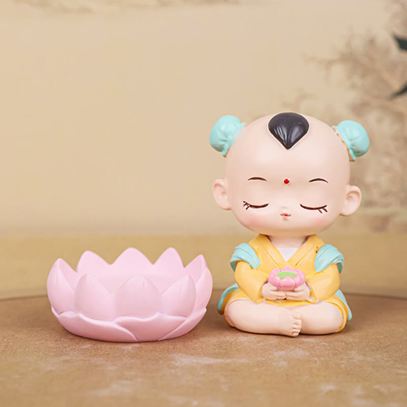 Meditation Avalokitesvara Resin Statue with Boy and Girl Figurines