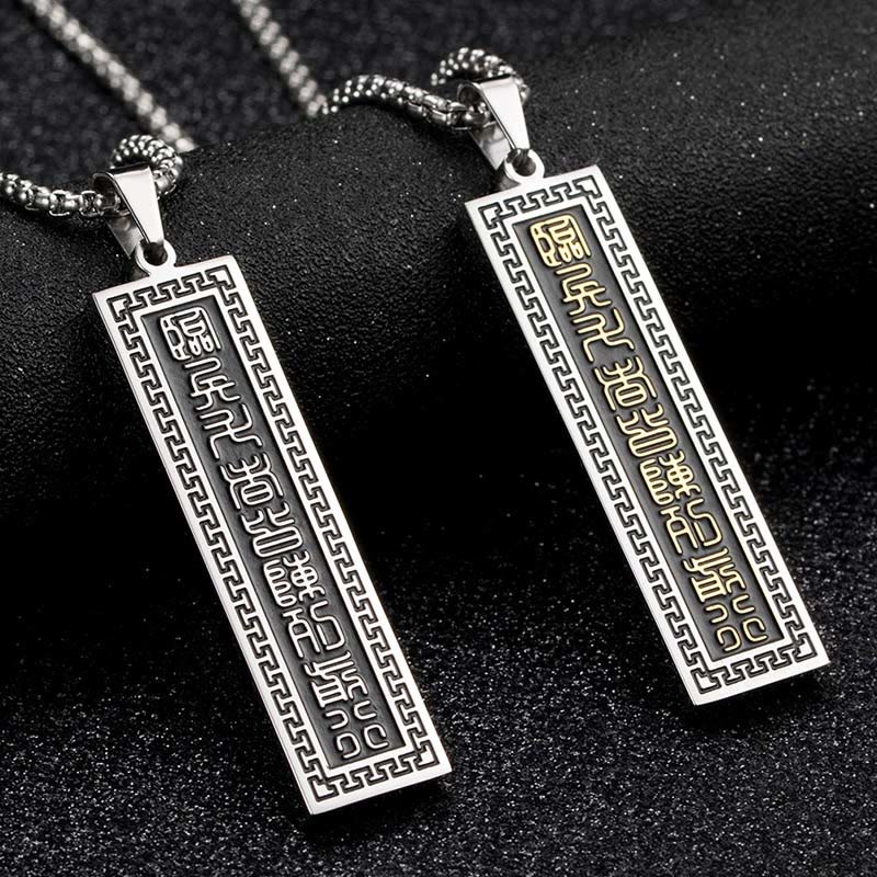 Unisex Titanium Steel Yin Yang Necklace with Nine-word Mantra