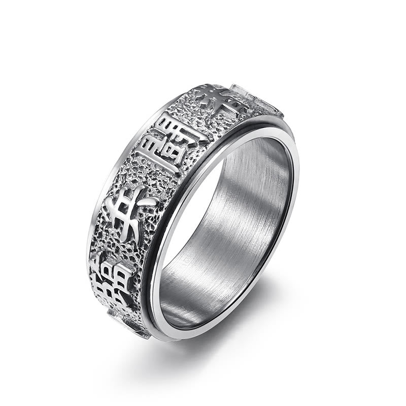 8mm Yin Yang Nine-Word Mantra Titanium Steel Spinner Ring