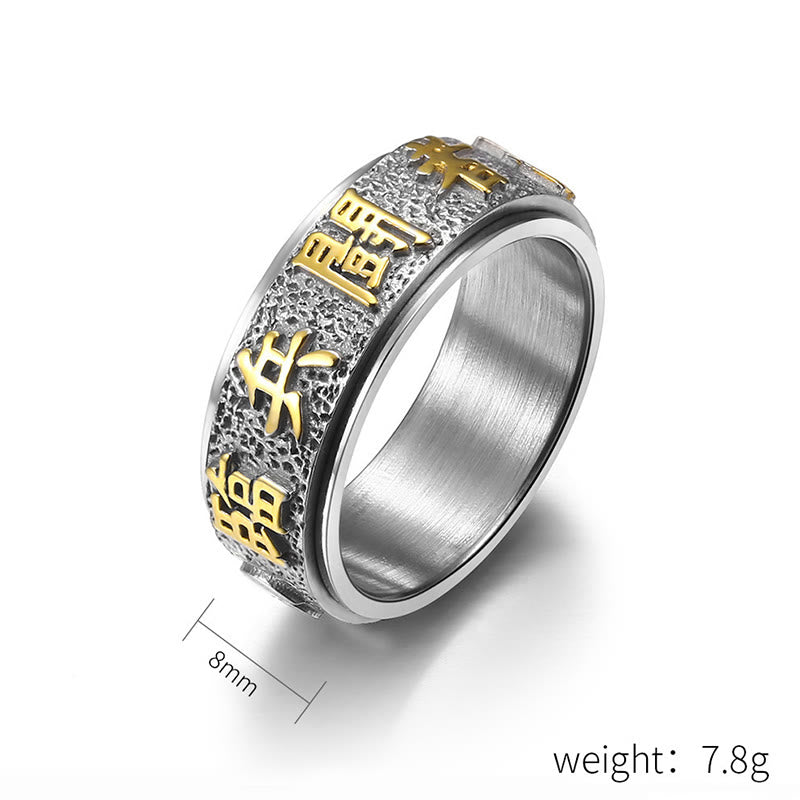 8mm Yin Yang Nine-Word Mantra Titanium Steel Spinner Ring