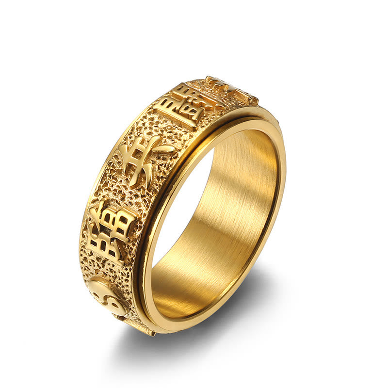 8mm Yin Yang Nine-Word Mantra Titanium Steel Spinner Ring