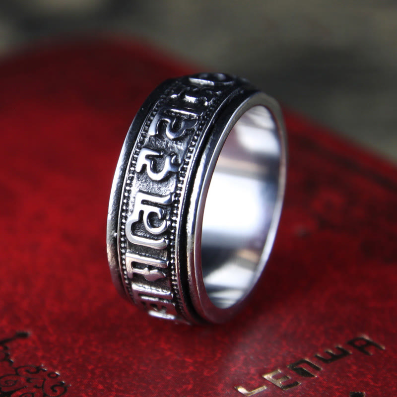 8mm Om Mani Padme Hum Titanium Steel Spinner Ring