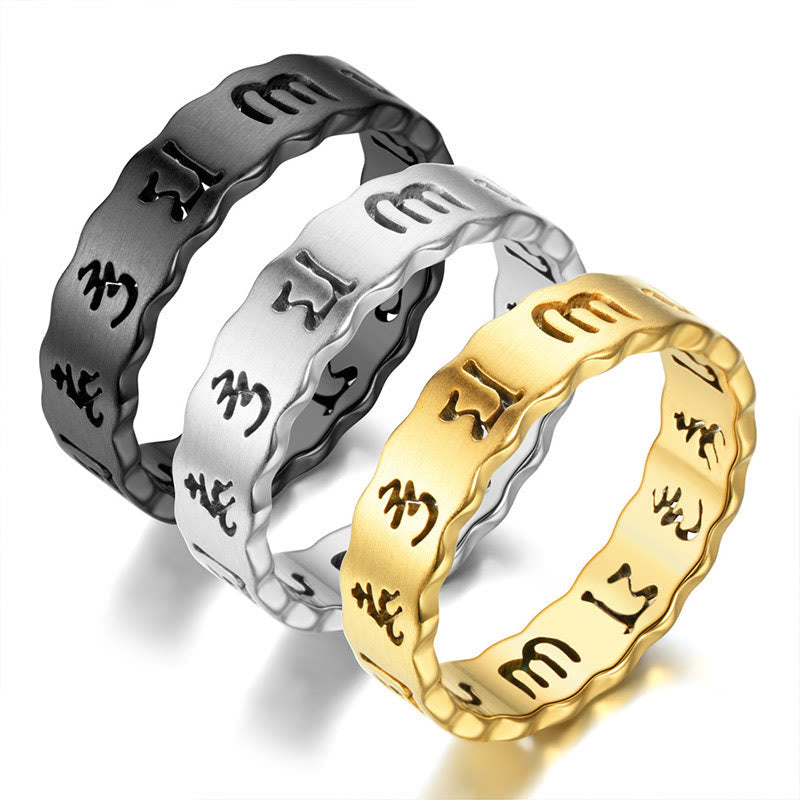 10mm Titanium Steel Om Mani Padme Hum Spinning Ring