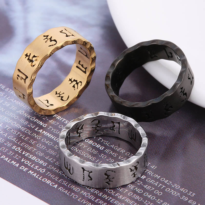 10mm Titanium Steel Om Mani Padme Hum Spinning Ring