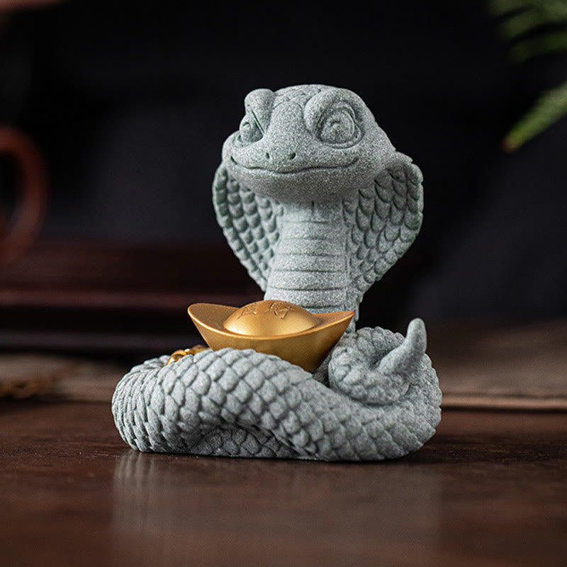 Goldbarren Schlange Chinesisches Sternzeichen Heimdekoration 10x8,7cm
