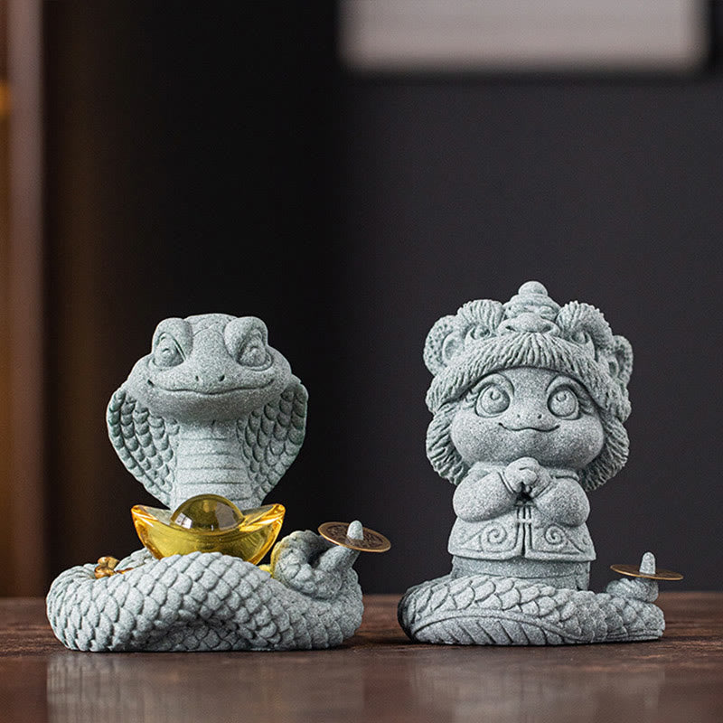 Goldbarren Schlange Chinesisches Sternzeichen Heimdekoration 10x8,7cm