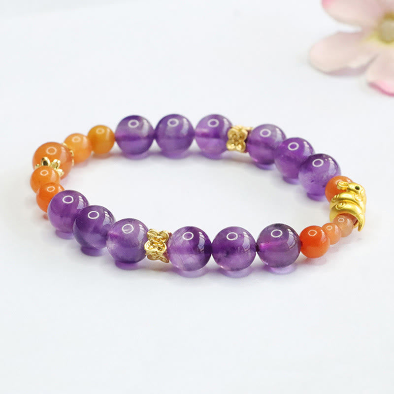 Amethyst Golden Silk Jade Bracelet for Balance