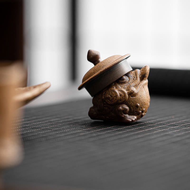Mini Standing Cat and Feng Shui Frog Ceramic Figurines for Home Decor