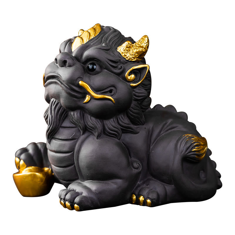 Pixiu Ingot Ball Purple Clay Ceramic Wealth Figurine 11.5cm