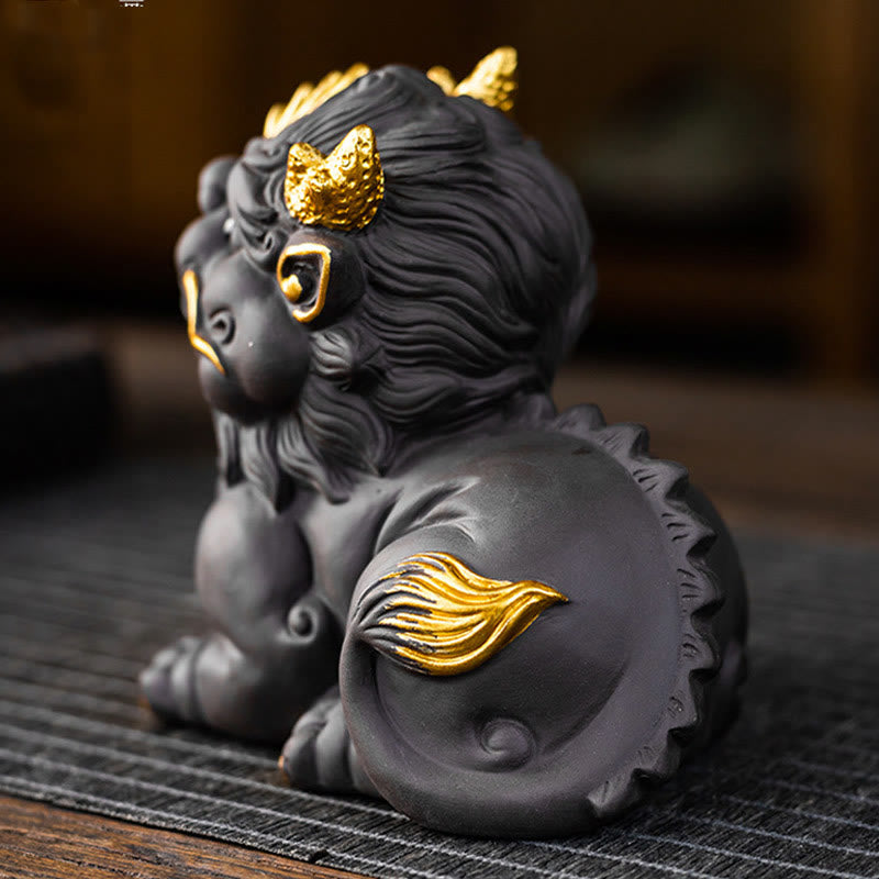 Pixiu Ingot Ball Purple Clay Ceramic Wealth Figurine 11.5cm