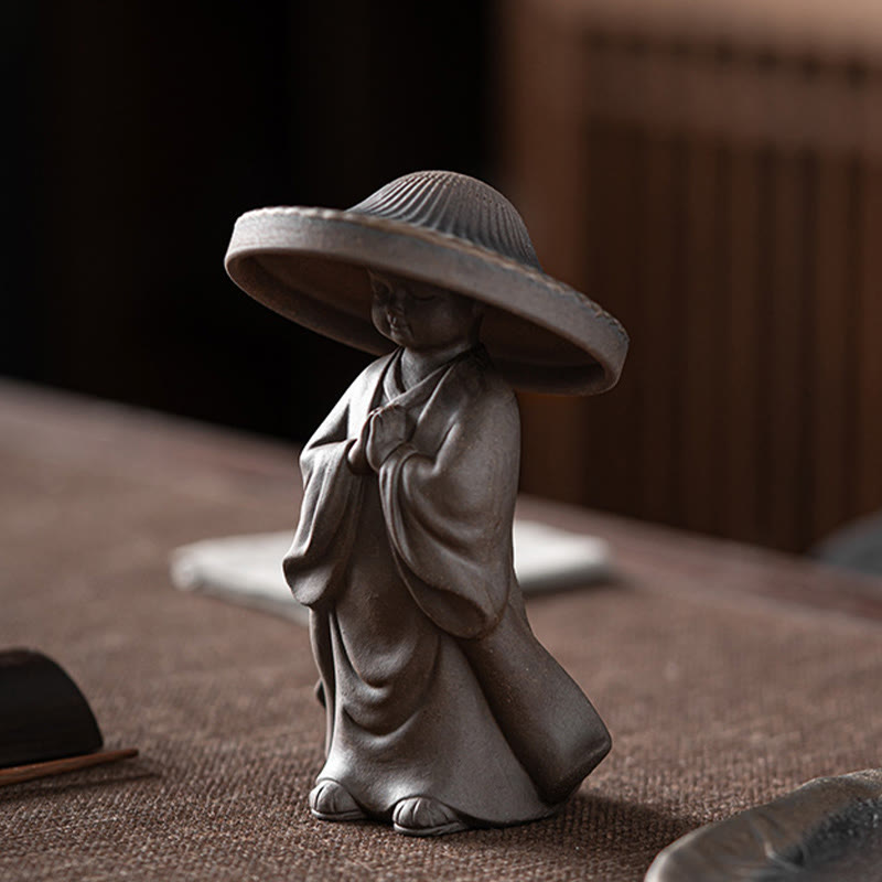 Little Brown Monk Ceramic Tea Strainer|8.7cm Meditation Ornament