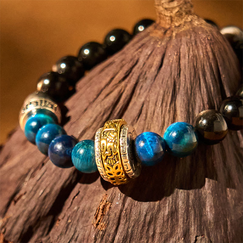 8mm Silver Sheen Obsidian Protection Bracelet with Blue Tiger Eye
