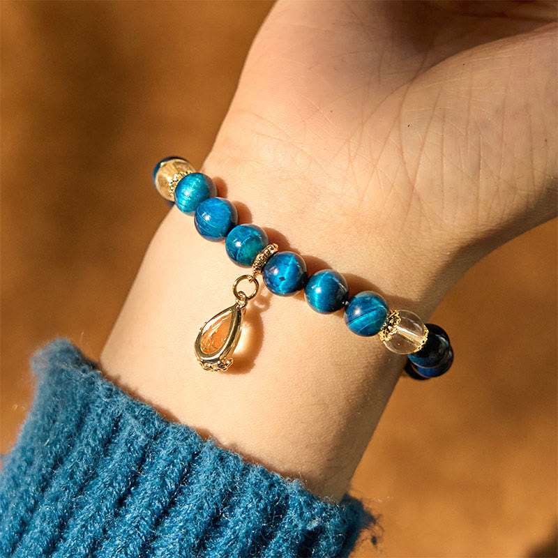 8mm Blue Tiger Eye White Crystal Bracelet