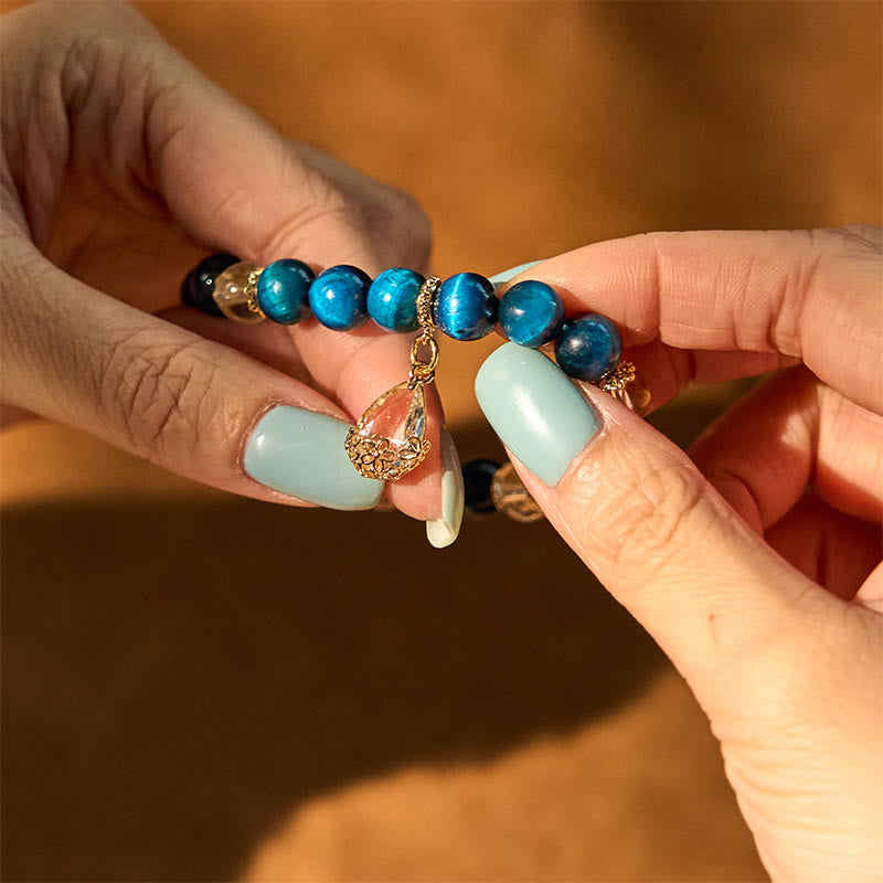 8mm Blue Tiger Eye White Crystal Bracelet