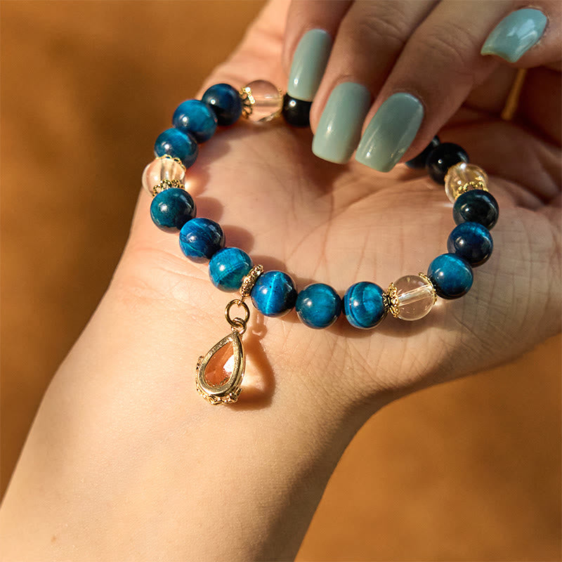 8mm Blue Tiger Eye White Crystal Bracelet