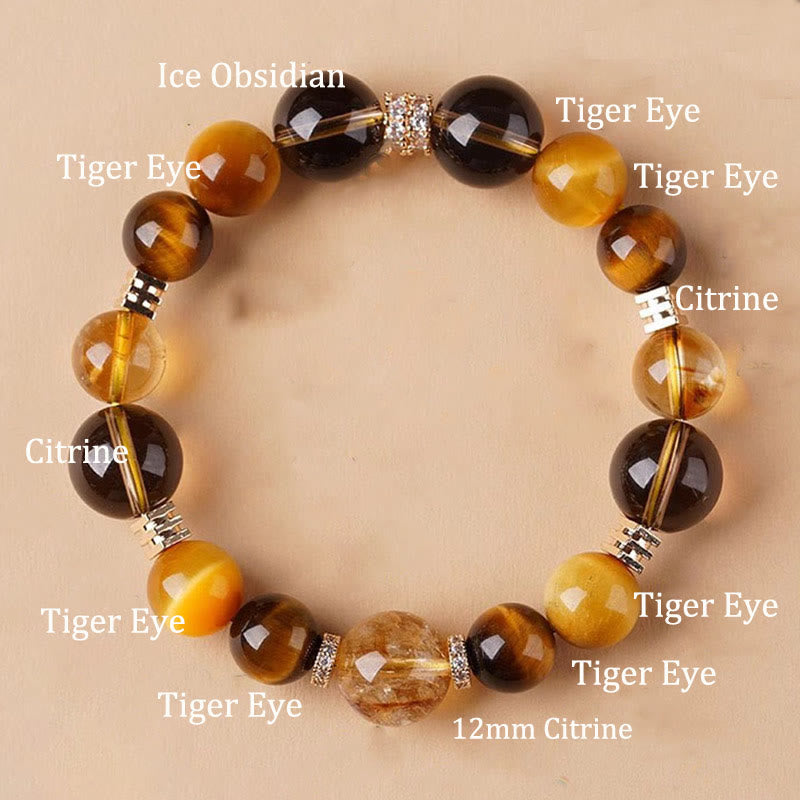 10 mm Tigerauge Citrin Topas Glücksarmband
