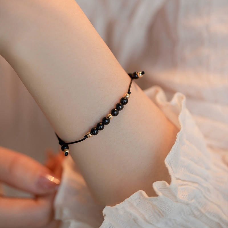 6mm Black Obsidian Success Bracelet for Resilience & Focus