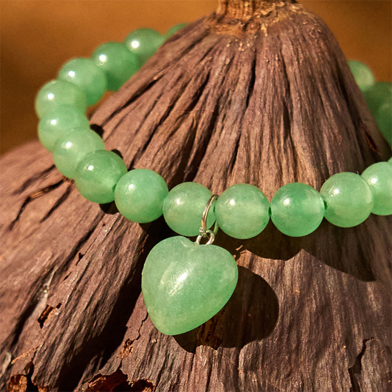 Green Aventurine Love Heart Balance Bracelet 8mm Beads