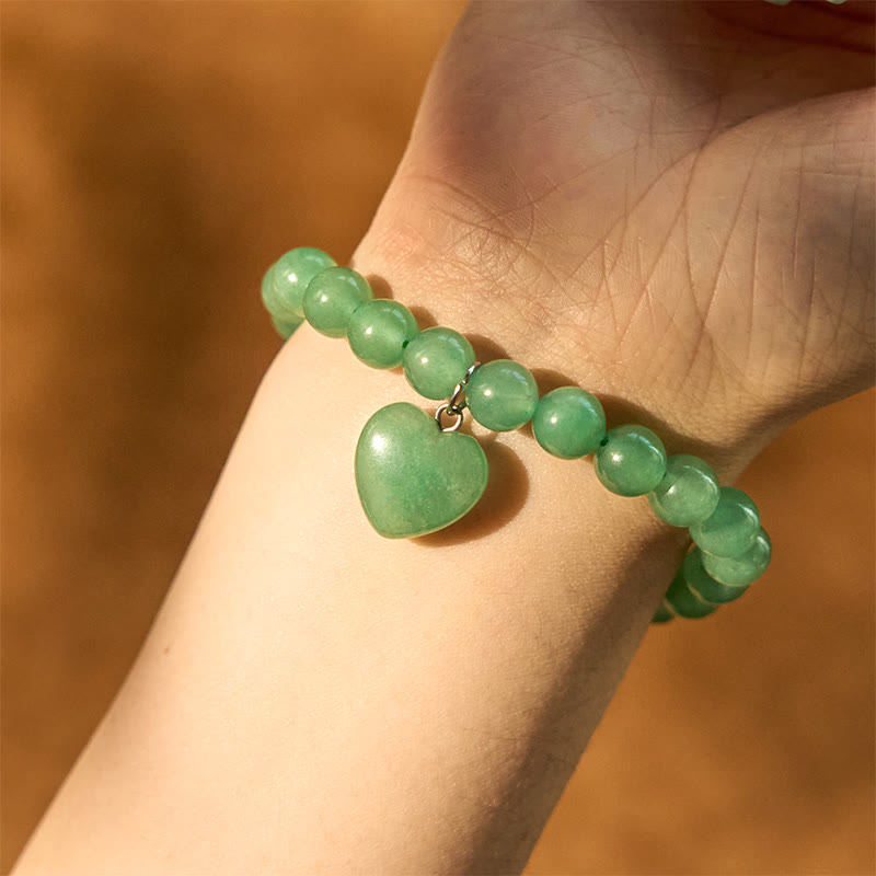 Green Aventurine Love Heart Balance Bracelet 8mm Beads