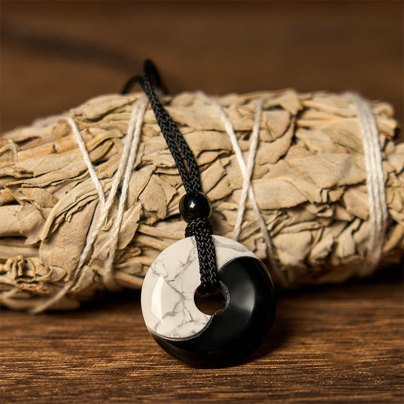 Black Obsidian White Turquoise Yin Yang Necklace | Strength & Peace