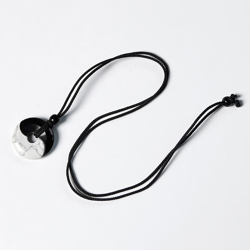 Black Obsidian White Turquoise Yin Yang Necklace | Strength & Peace