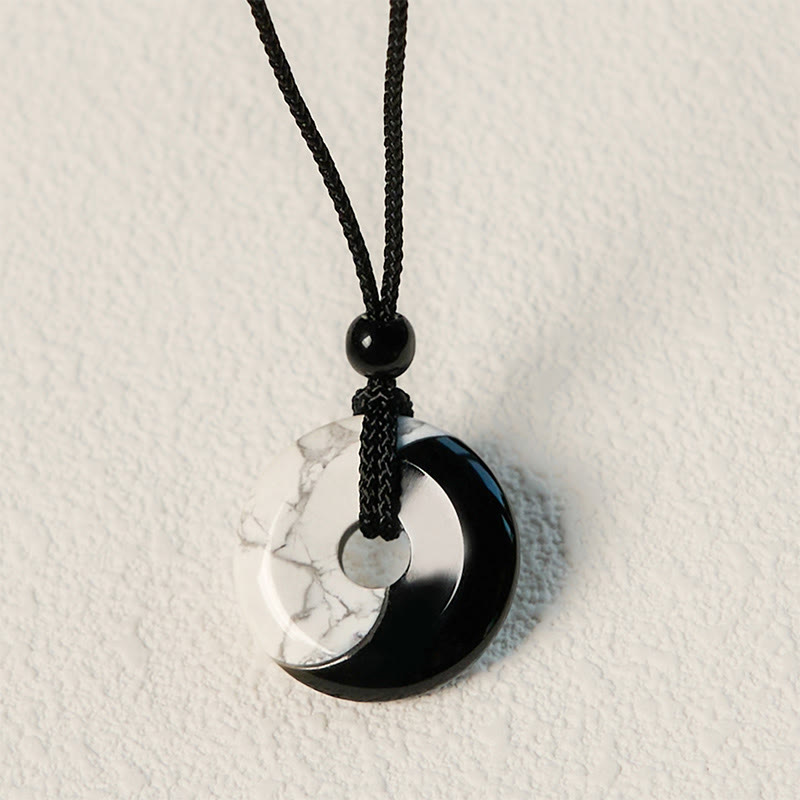 Black Obsidian White Turquoise Yin Yang Necklace | Strength & Peace